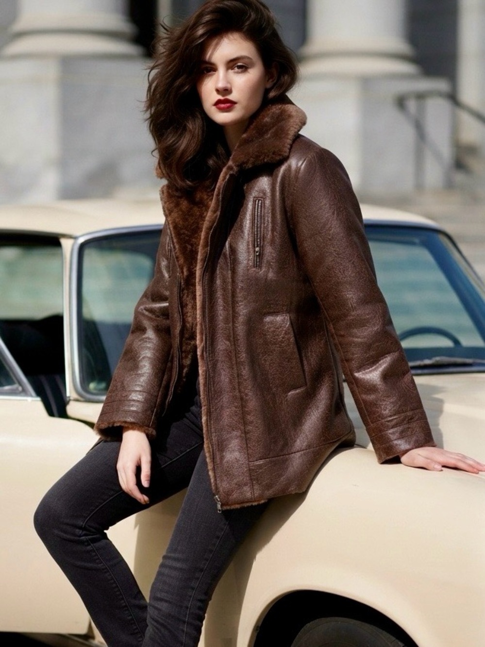 Women’s Brown Shearling-Lined Leather Jacket - Picture 1 of 7